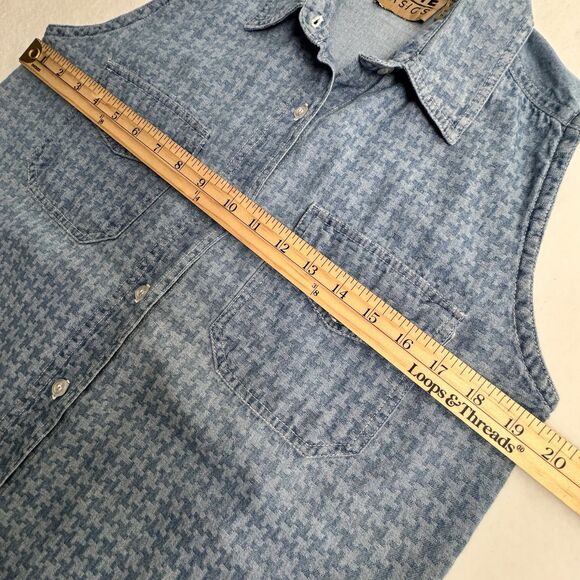 Vintage Ignite Basics Denim Button Up Shirt S Blue Houndstooth Western Rodeo - Picture 9 of 11